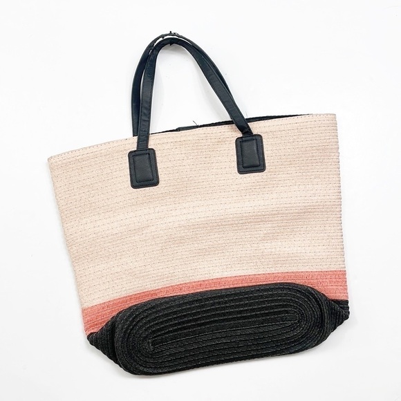 H&M straw color block beach tote bag - Picture 3 of 5